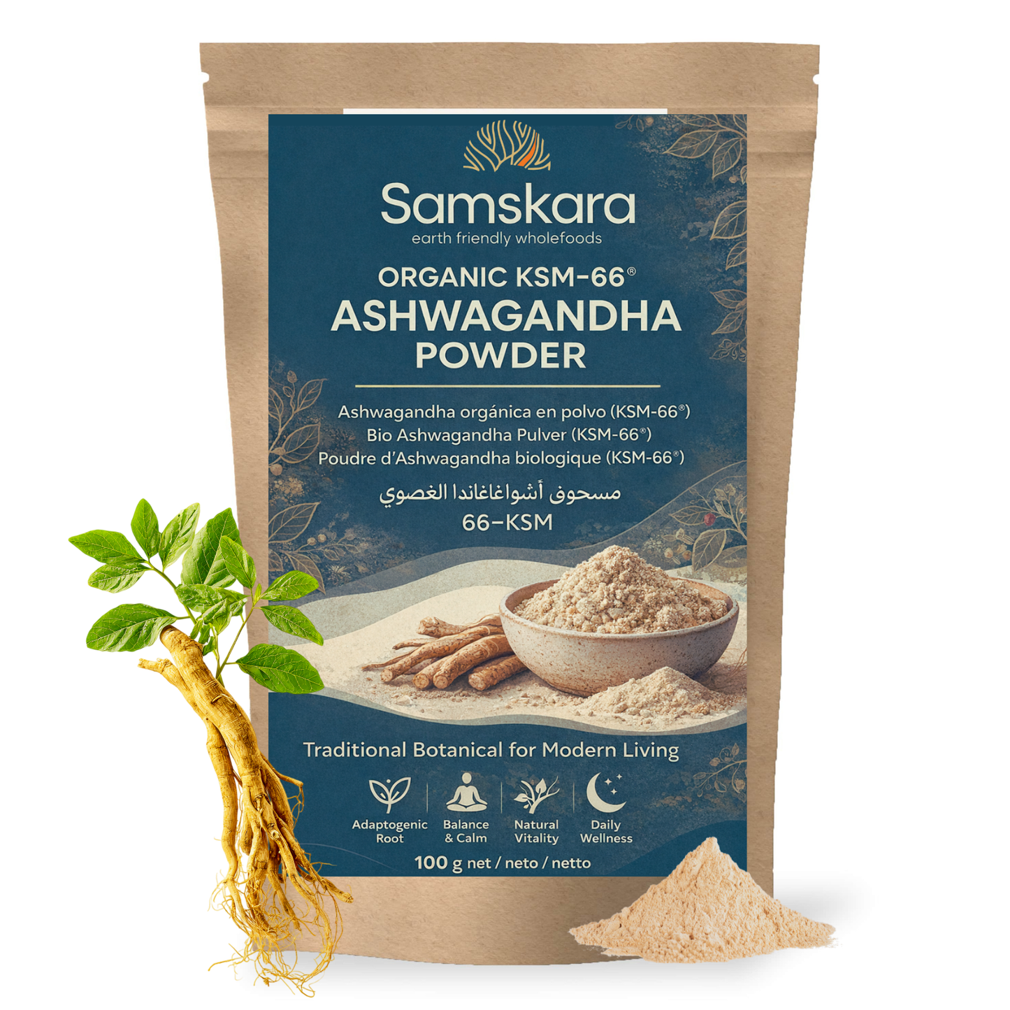 Ashwagandha Ksm-66 En Polvo Bio - 100g | Superalimento Ecológico Vegano Para Batidos, Smoothies Y Zumos_0