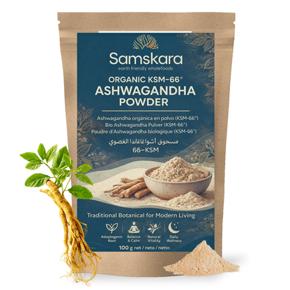 Ashwagandha Ksm-66 En Polvo Bio - 100g | Superalimento Ecológico Vegano Para Batidos, Smoothies Y Zumos_0