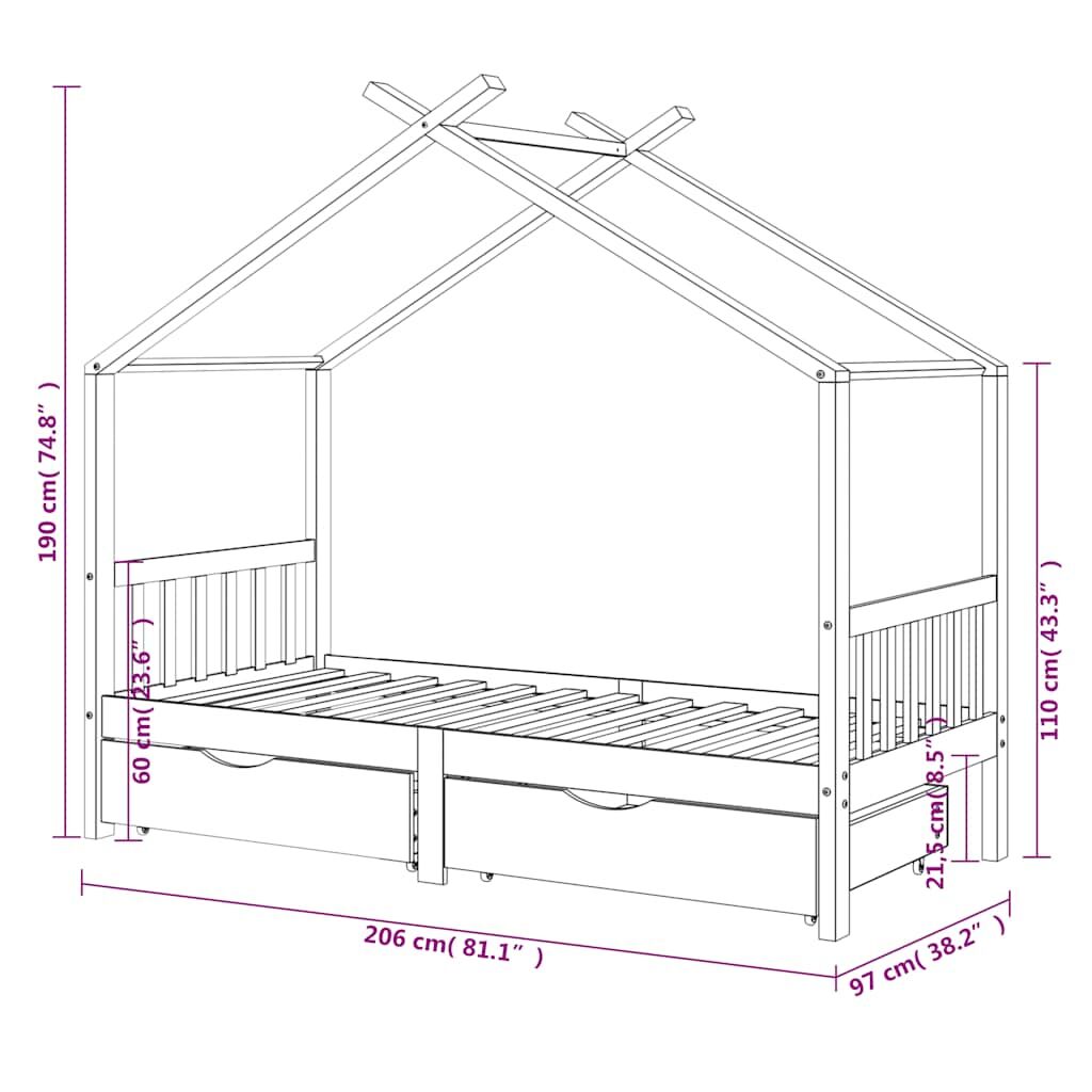 Vidaxl Estructura Cama Niños Con Cajones Madera Maciza Pino 90x200 Cm_2