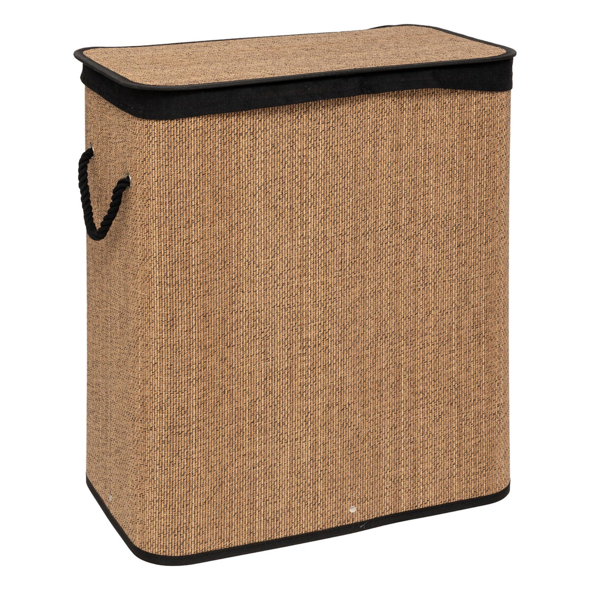 Cesta De Ropa Rectangular 100l Bambú Y Tejido Negro_0