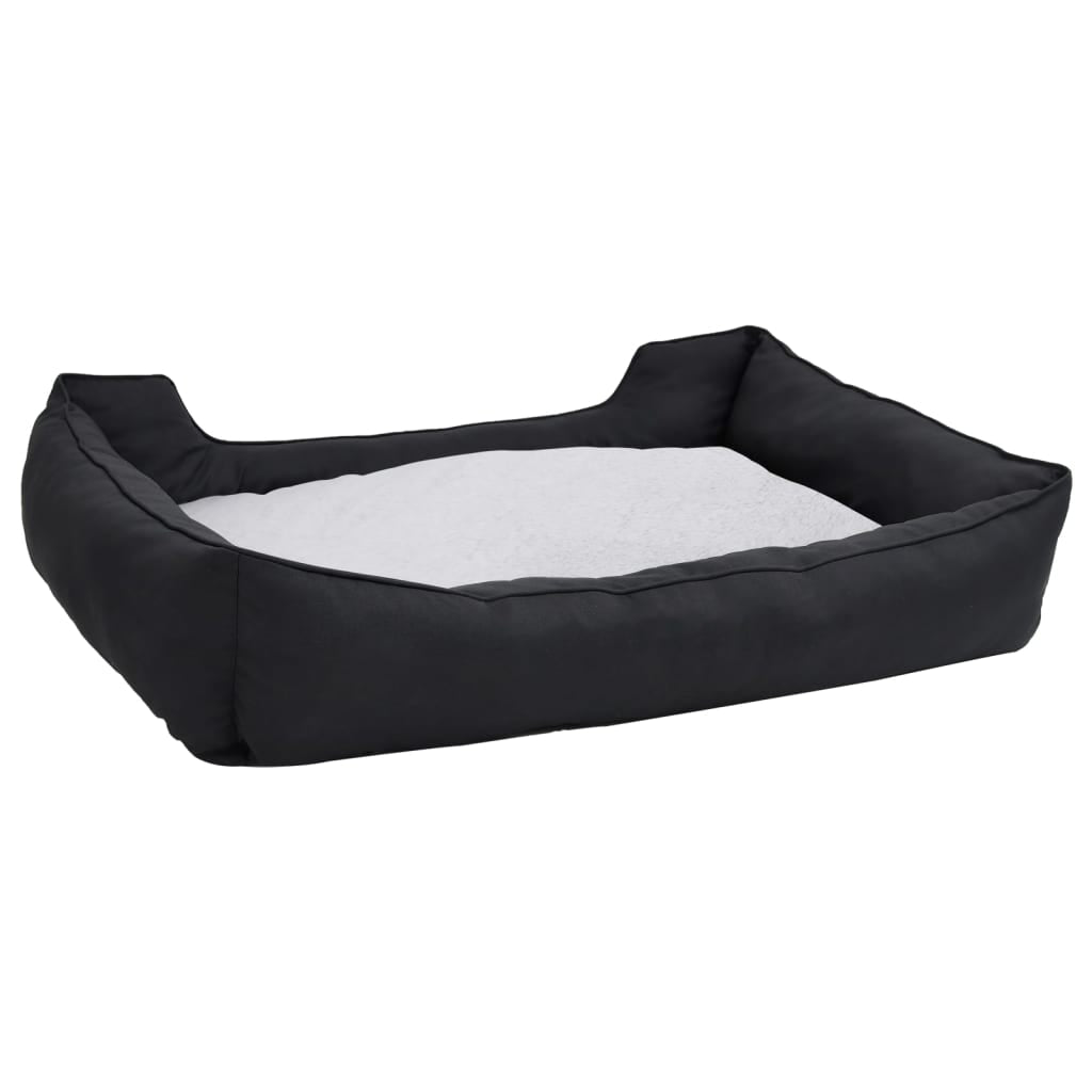 Vidaxl Cama De Perro Felpa Apariencia De Lino Negra Y Blanca_4