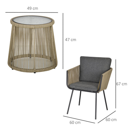 Outsunny Conjunto De Muebles De Ratán 1 Mesa Redonda Y 2 Sillas Con Cojines_2