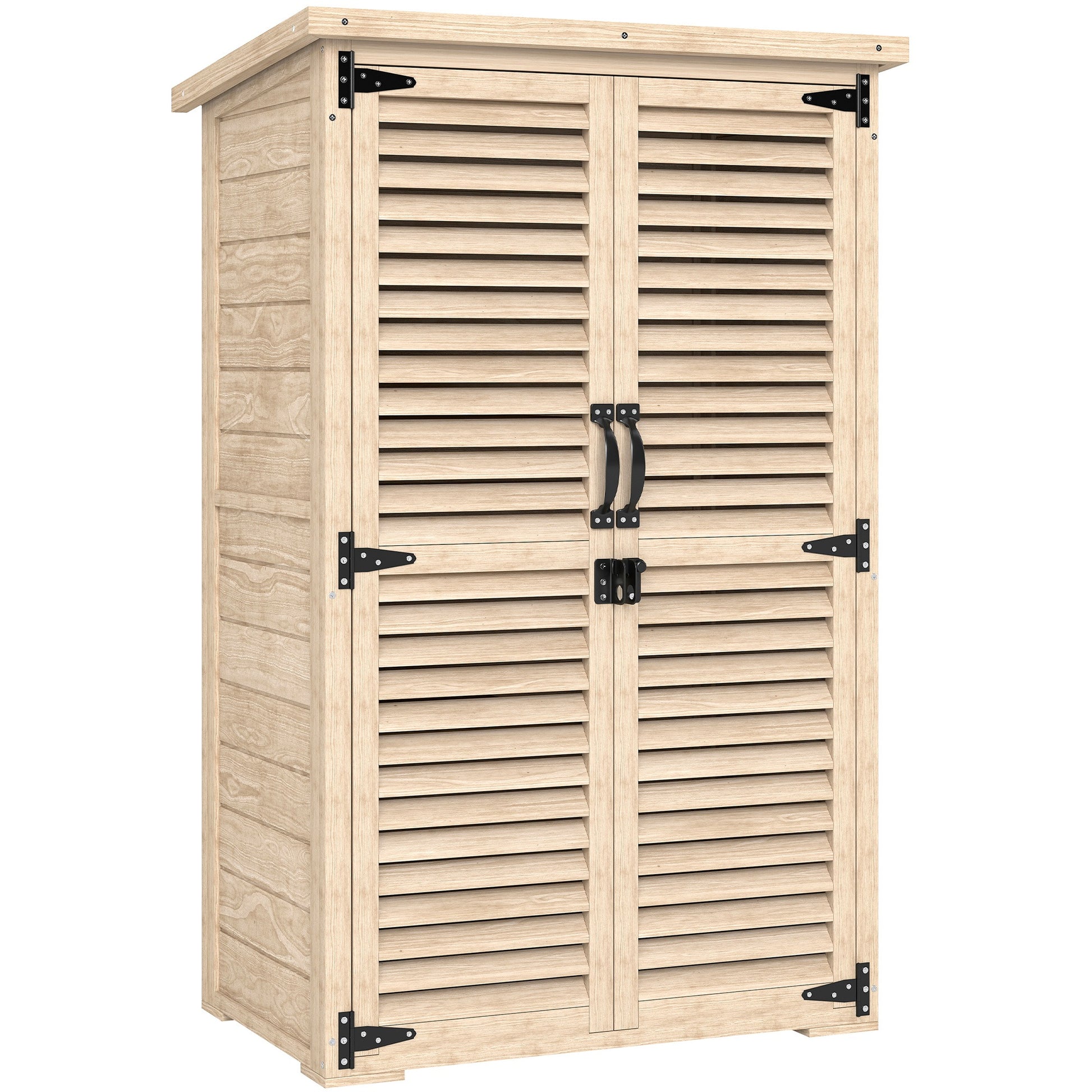 Outsunny Caseta De Jardín De Madera 75x50x118 Cm Con 2 Estantes Puertas Natural_0