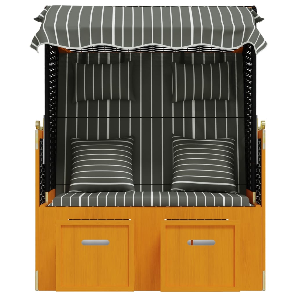 Silla Strandkorb Con Cojines Ratán Sintético Madera Negro Gris_4