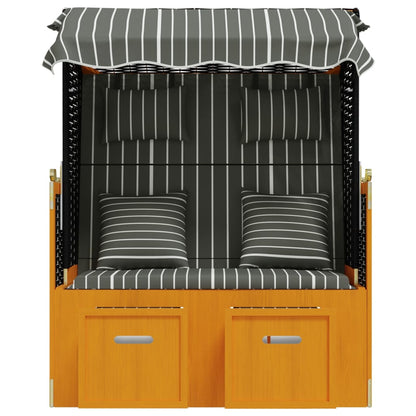 Silla Strandkorb Con Cojines Ratán Sintético Madera Negro Gris_4