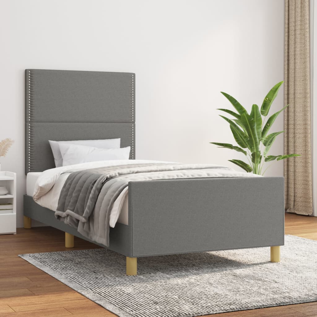 Estructura De Cama Con Cabecero De Tela Gris Oscuro 80x200 Cm / Vetonek_4