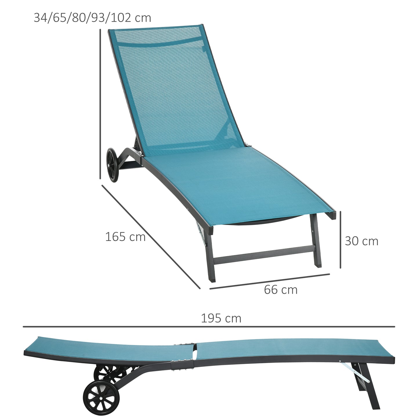 Outsunny Juego De 2 Tumbonas Reclinables De Jardín 165x66x102 Cm Azul Y Gris_2