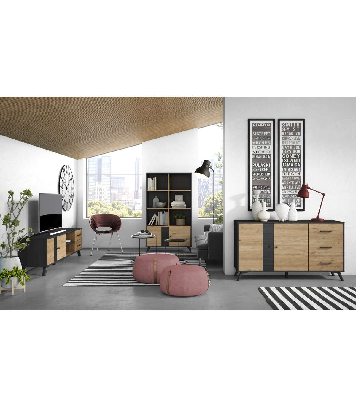 Mueble Para Televisión Modelo Berta 2 Puertas 2 Cajones Acabado Natural/bocamina, 180.5cm_5