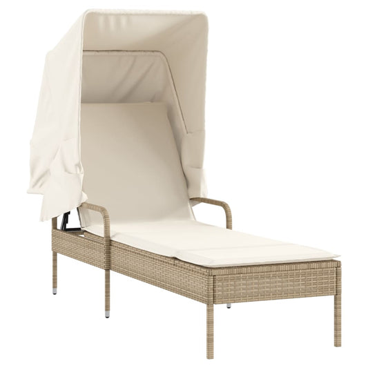 Tumbona Con Capota Y Mesa Ratán Sintético Beige / Vetonek_0