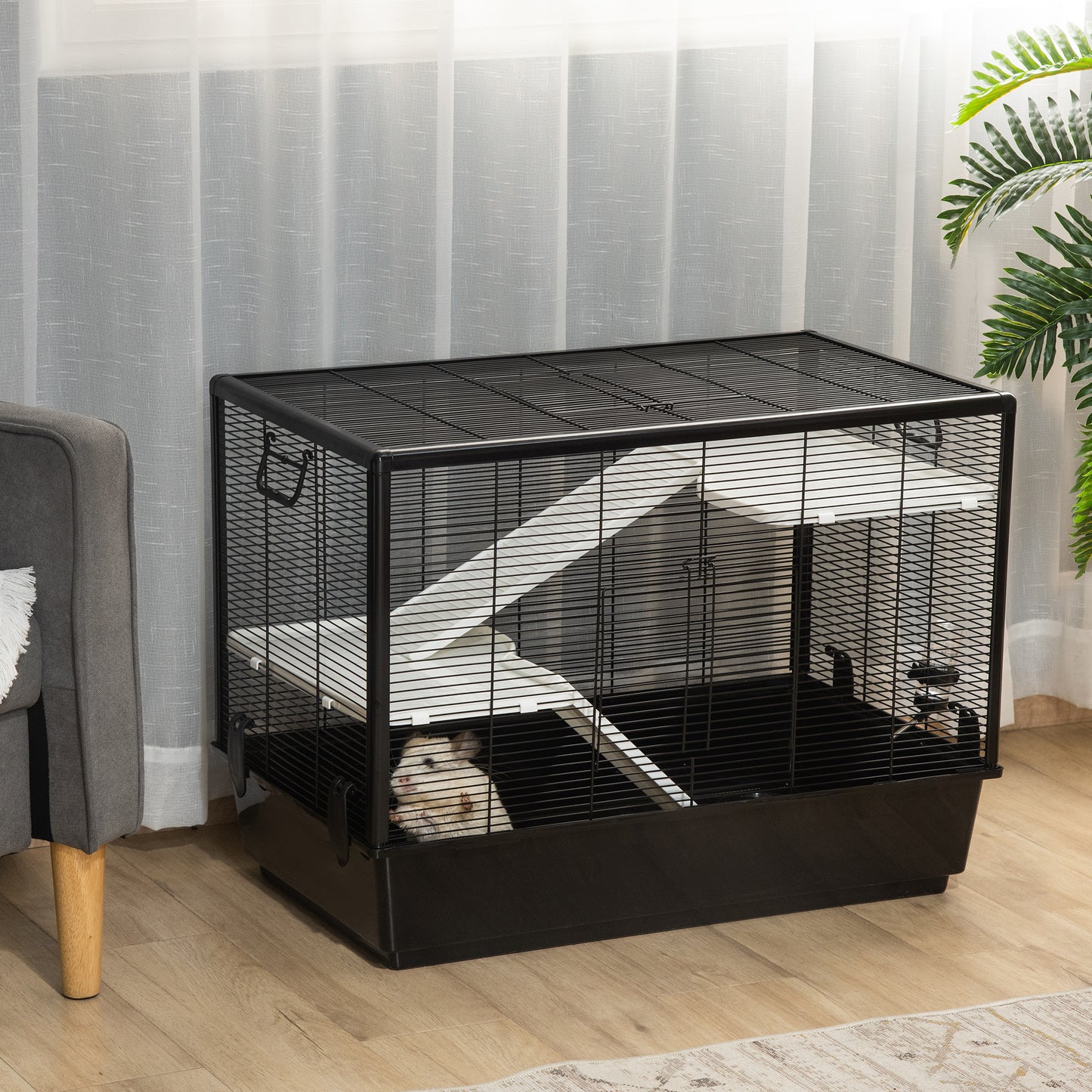 Pawhut Jaula Pequeña Para Roedores 80x48x58cm 2 Puertas 2 Rampas 2 Plataformas_1