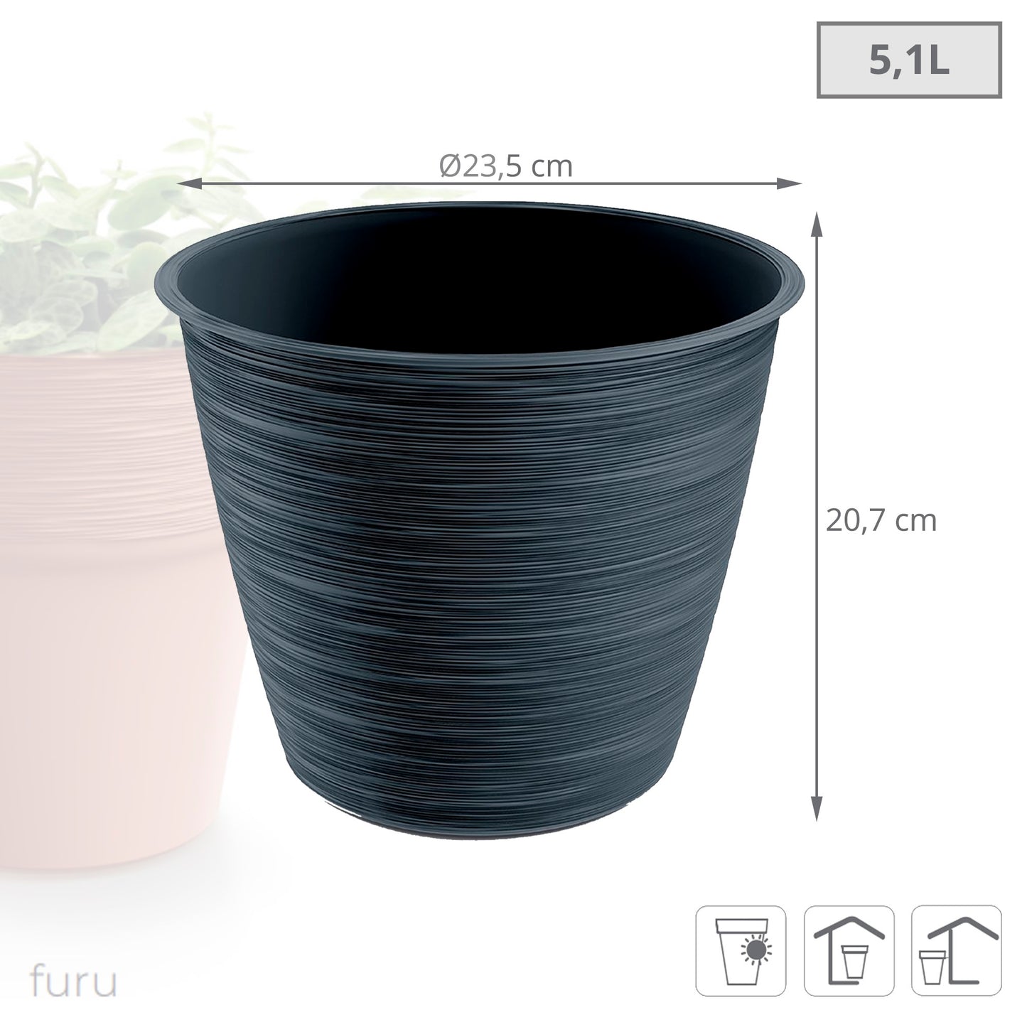 Maceta Furu 5,1l., Dimensiones (mm) 235x235x207, Color Antracita_2