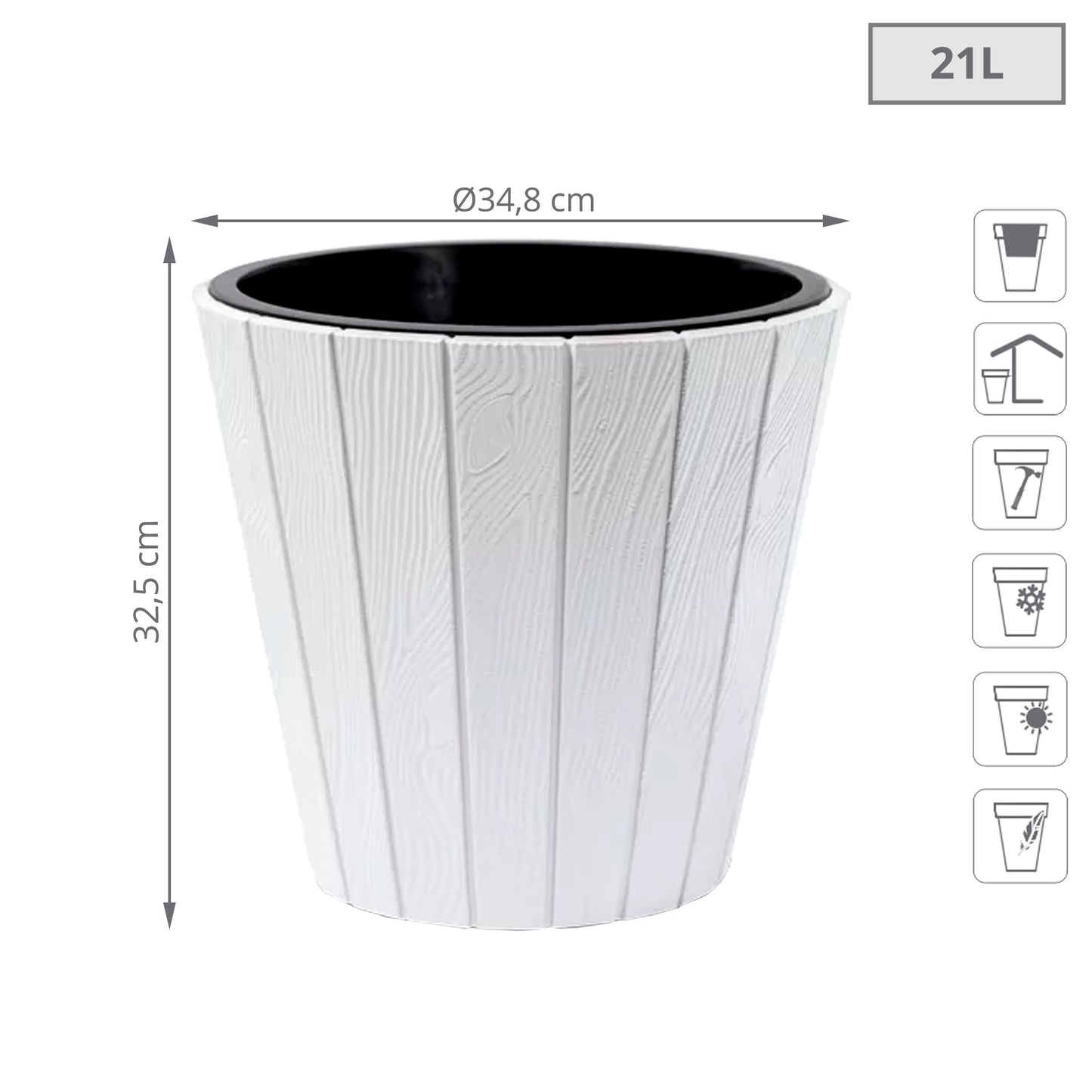 Maceta Woode 21l., Dimensiones (mm) 348x348x325, Color Blanco_1