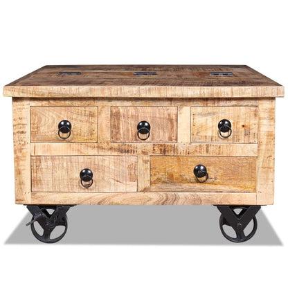 Mesa De Centro De Madera De Mango Rugosa 70x70x40 Cm_0