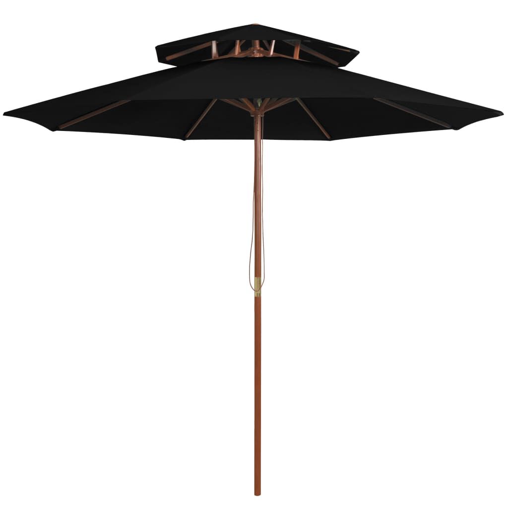 Vidaxl Sombrilla De Dos Niveles Palo De Madera Negra 270 Cm_0