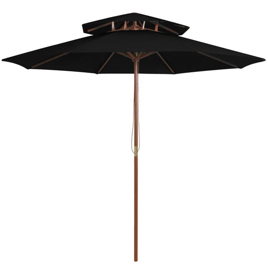 Vidaxl Sombrilla De Dos Niveles Palo De Madera Negra 270 Cm_0