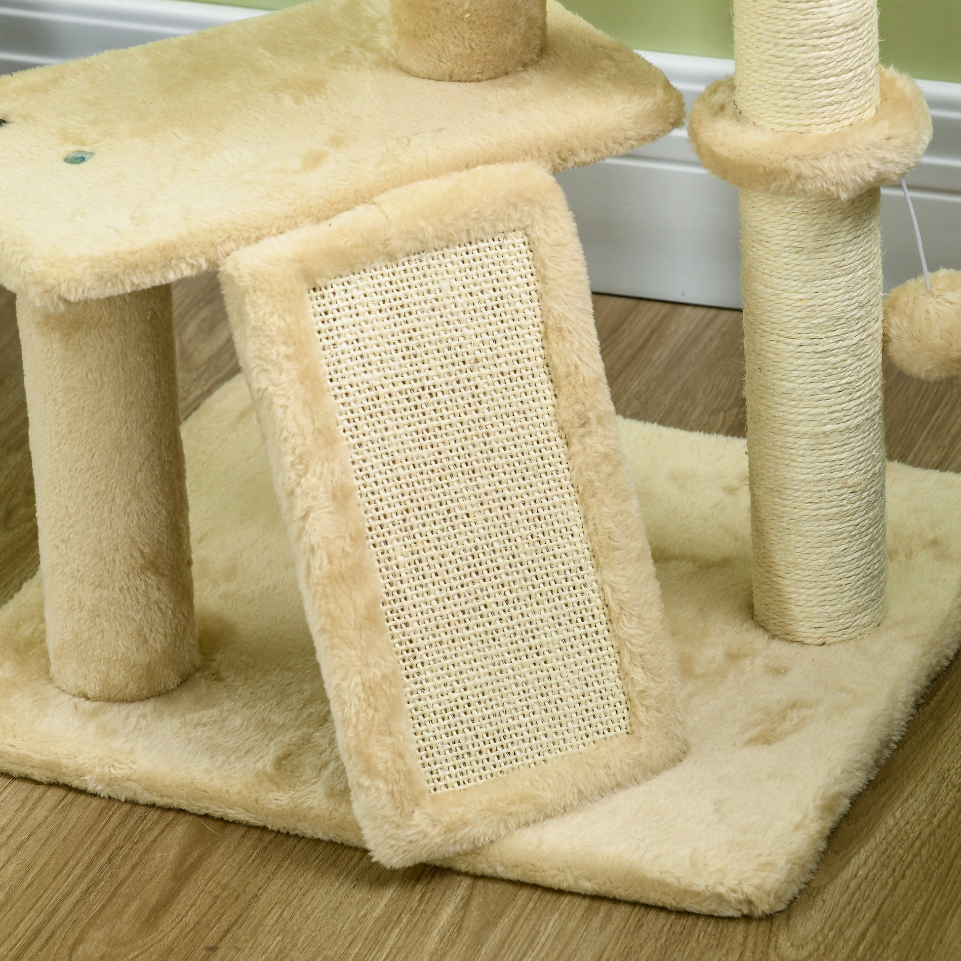 Pawhut Árbol Rascador Para Gatos De 116 Cm Con Postes Rampa 45x40x116 Cm Beige_3