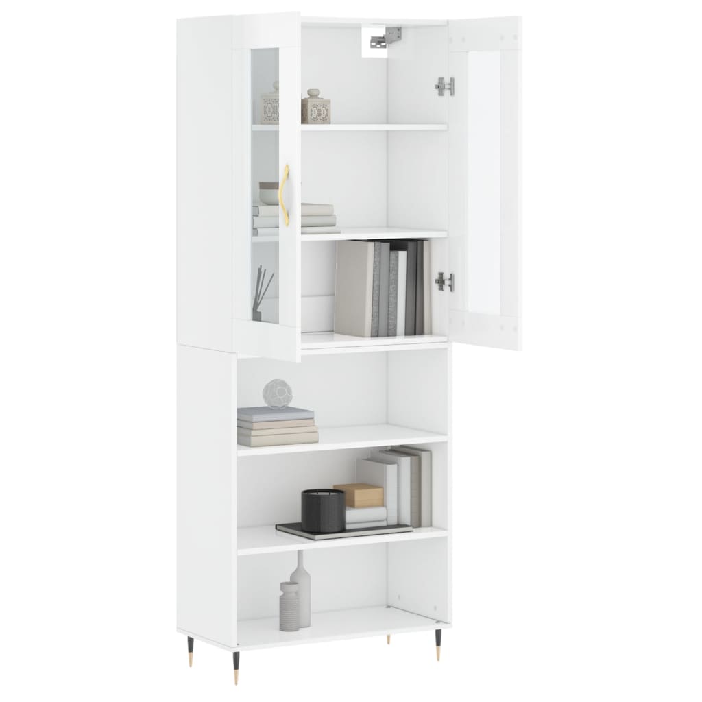 Aparador Alto Madera Contrachapada Blanco Brillo 69,5x34x180 Cm_2