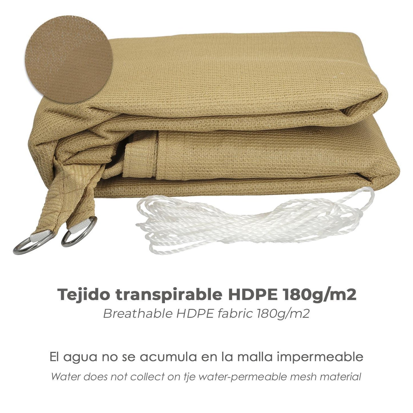 Toldo Vela Sombra Jardin Cuadrada 3,6x3,6 Metros Beige_2