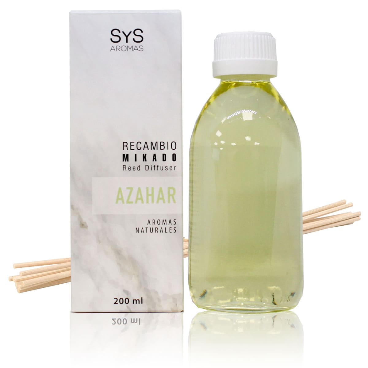 Recambio Mikado Azahar Mármol SYS Aromas 200 ml | Con Palos | Aroma Floral y Mediterráneo | Calmante_0