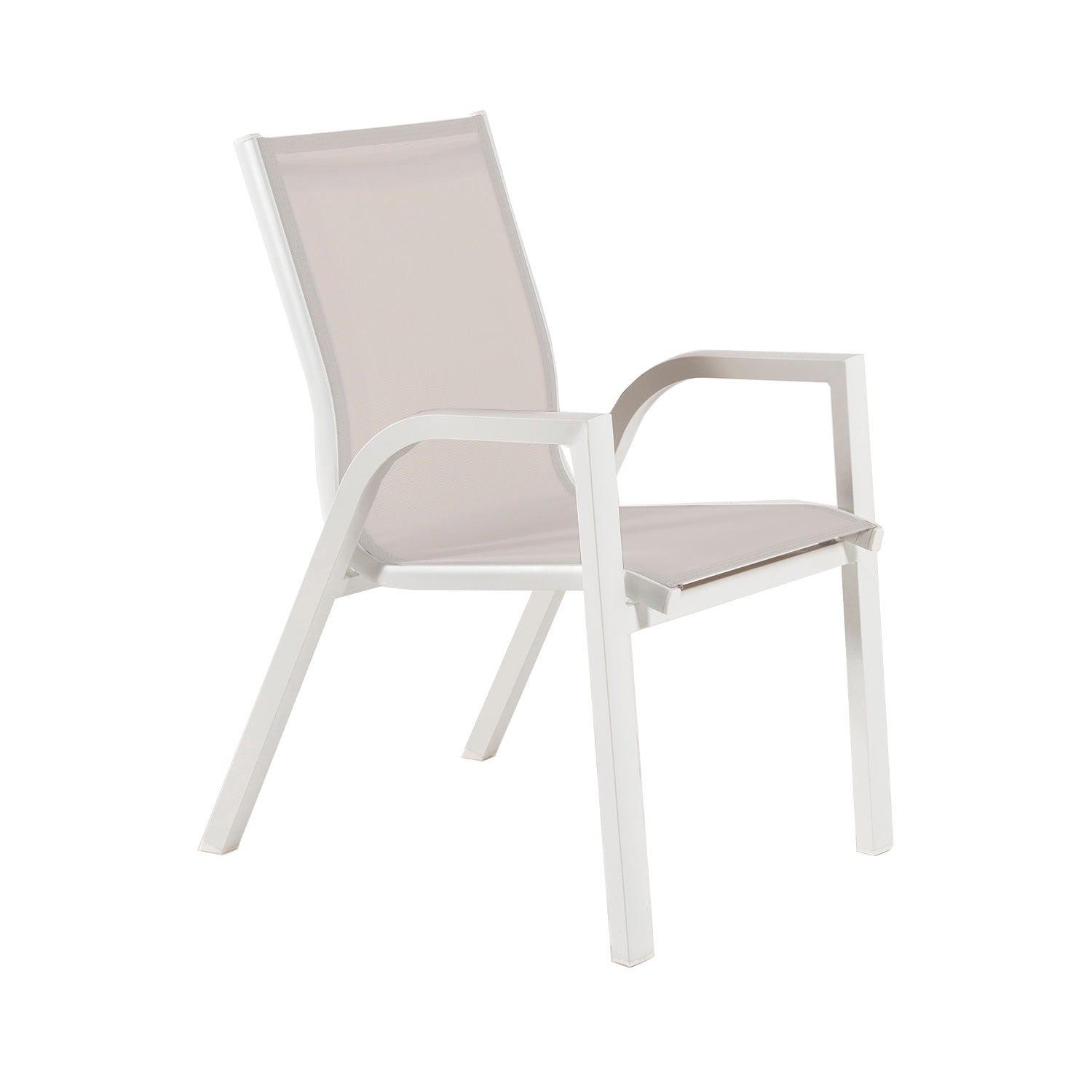 Sillón De Exterior, Tejido Textilene Beige, Aluminio Y Textilene, Color Blanco, Silla:90x66x56_0