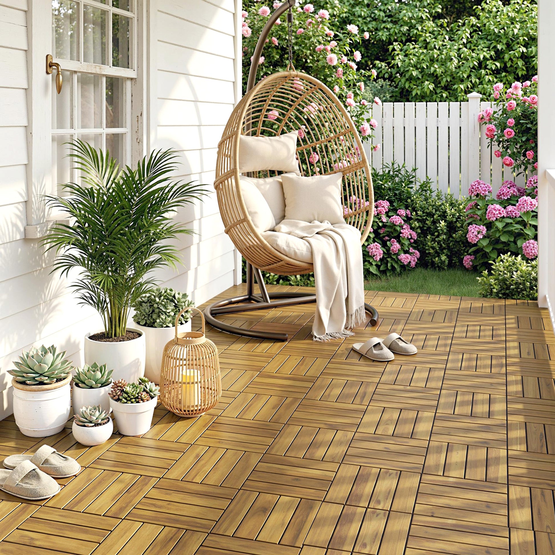 Outsunny Set De 10 Piezas Baldosas De Exterior De Madera 31x31 Cm 0,91m² Natural_3
