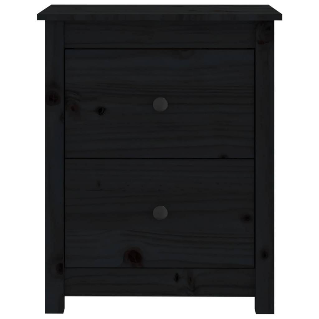 Mesita De Noche Madera Maciza De Pino Negra 50x35x61,5 Cm_1