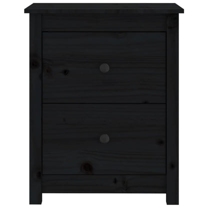 Mesita De Noche Madera Maciza De Pino Negra 50x35x61,5 Cm_1