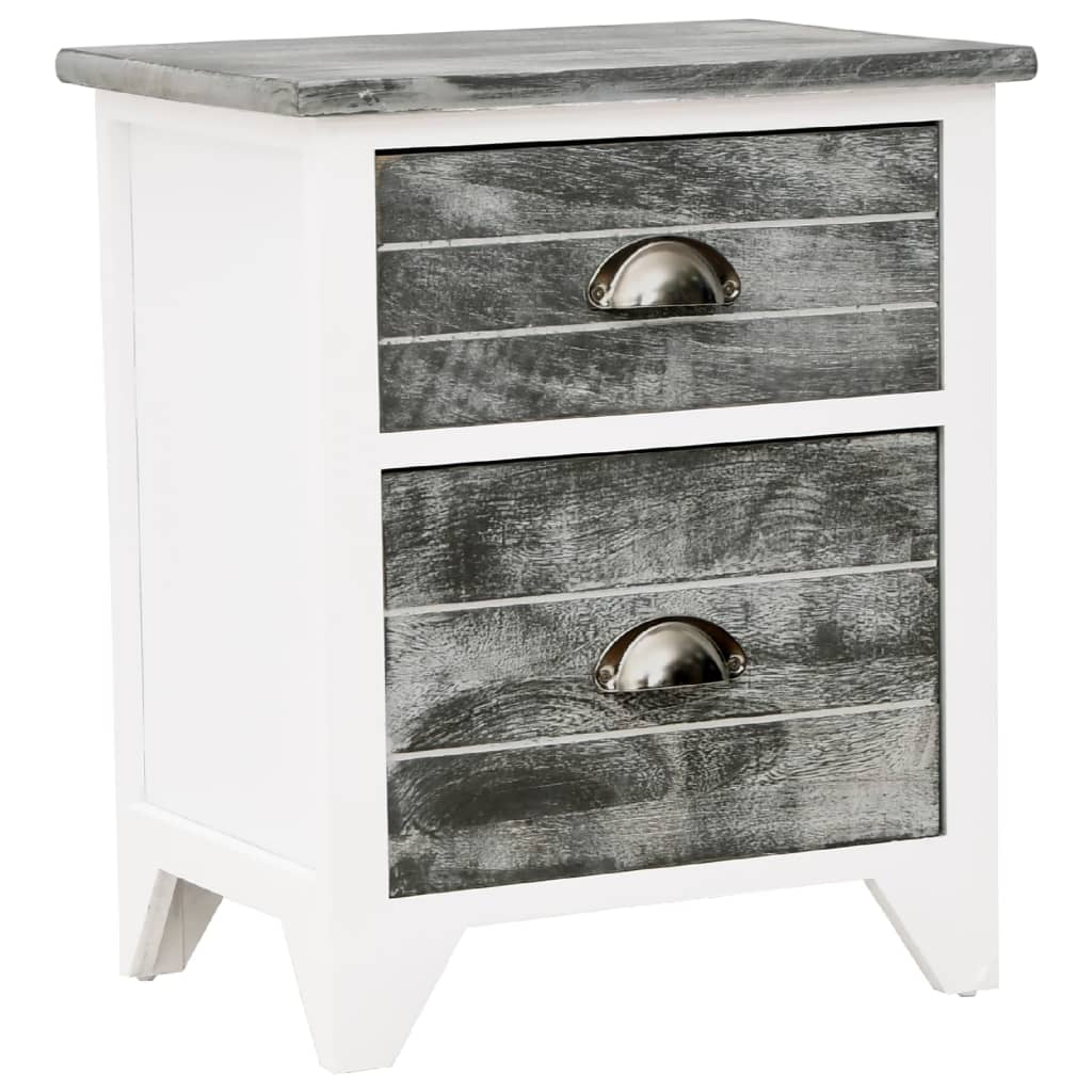Mesita De Noche Madera De Paulownia Gris Y Blanca 38x28x45 Cm_0