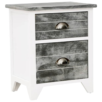 Mesita De Noche Madera De Paulownia Gris Y Blanca 38x28x45 Cm_0