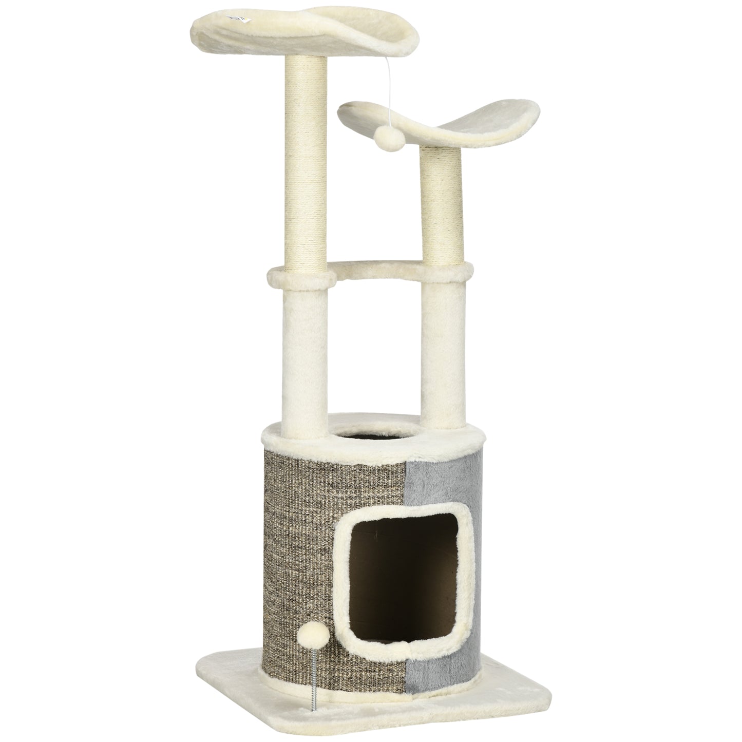 Pawhut Árbol Rascador Para Gatos 110 Cm Con Caseta Plataformas Postes De Sisal_0