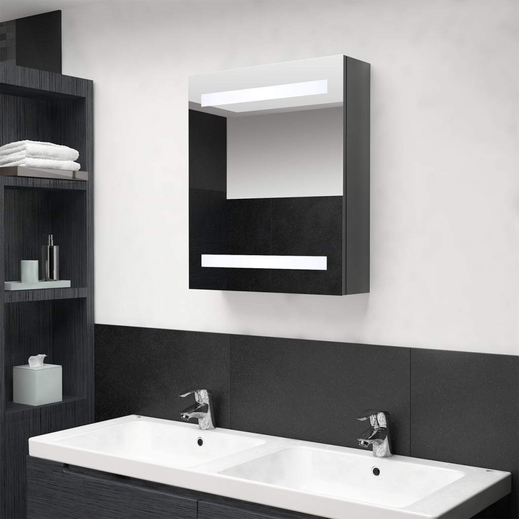Armario De Baño Con Espejo Led Gris Brillante 50x14x60 Cm_0