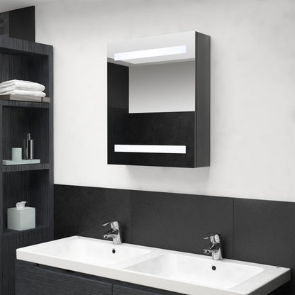 Armario De Baño Con Espejo Led Gris Brillante 50x14x60 Cm_0