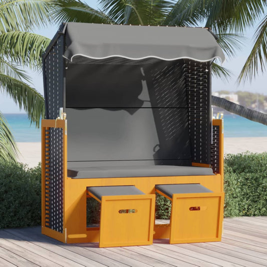 Silla Strandkorb Dosel Ratán Sintético Madera Negro Antracita_0
