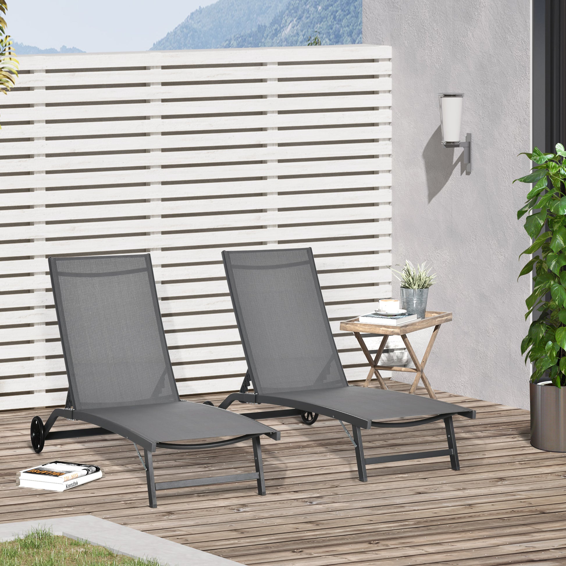 Outsunny Juego De 2 Tumbonas Reclinables De Jardín 165x66x102 Cm Gris Oscuro_1