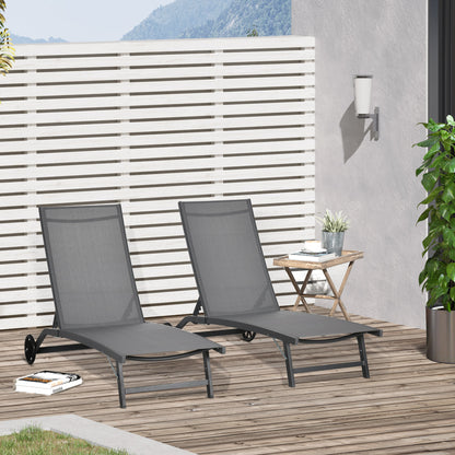 Outsunny Juego De 2 Tumbonas Reclinables De Jardín 165x66x102 Cm Gris Oscuro_1