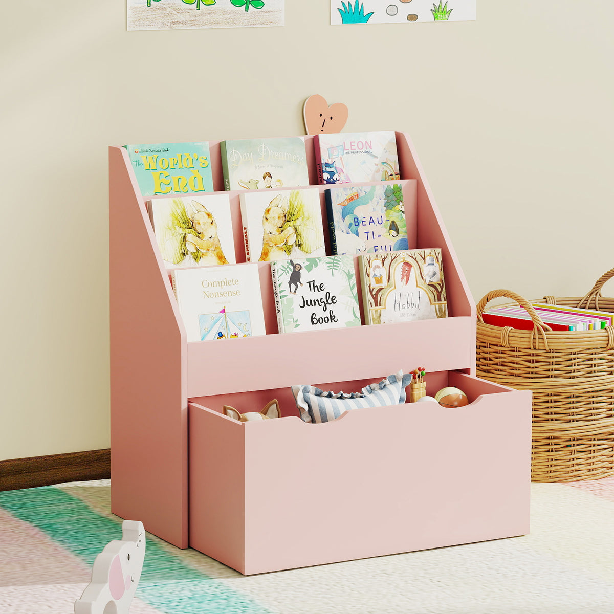Estante Para Livros Infantil Aiyaplay Mdf Rosa 62,5x30x70 Cm_3