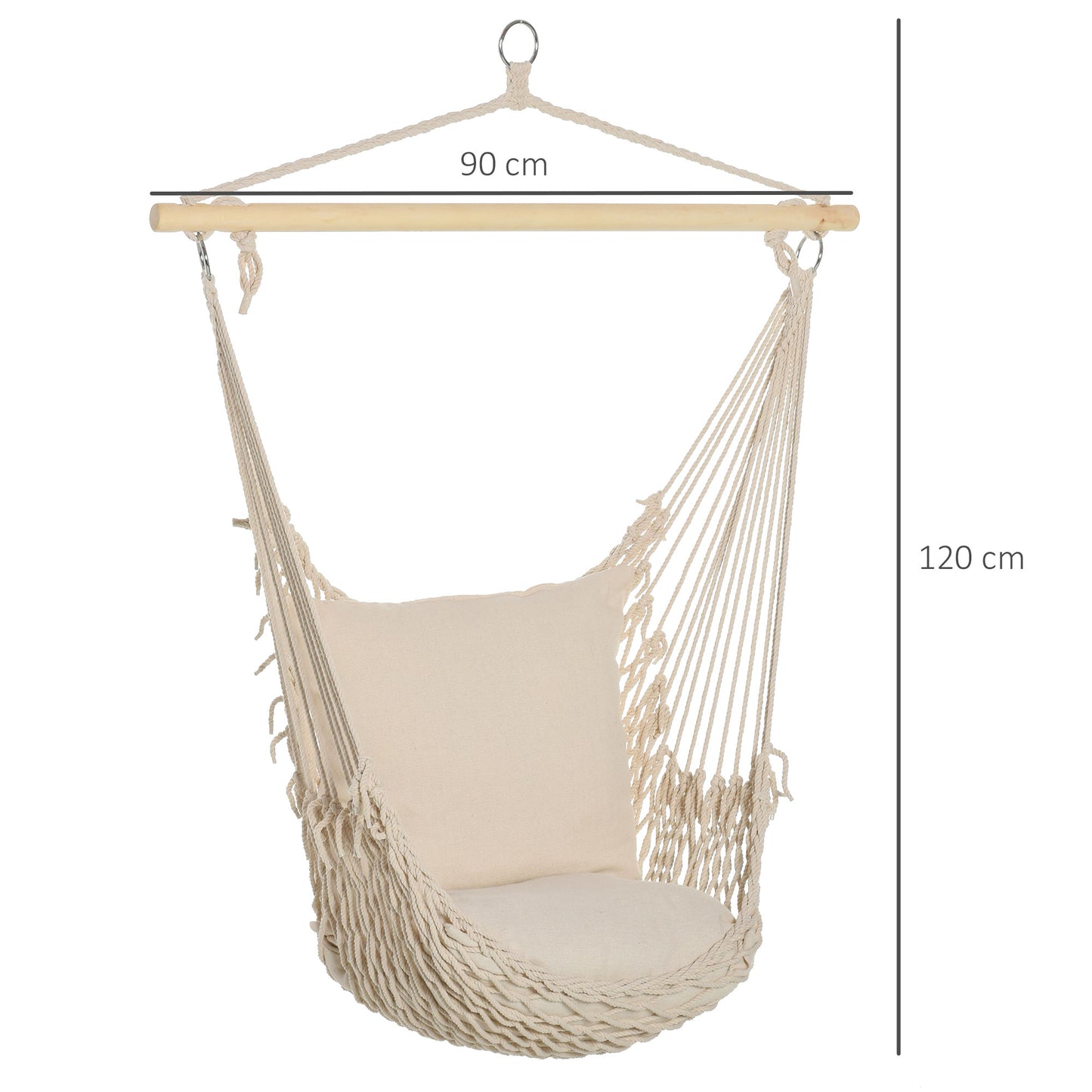 Outsunny Silla Colgante Con 2 Cojines Barra De Madera Carga 120 Kg Crema_2