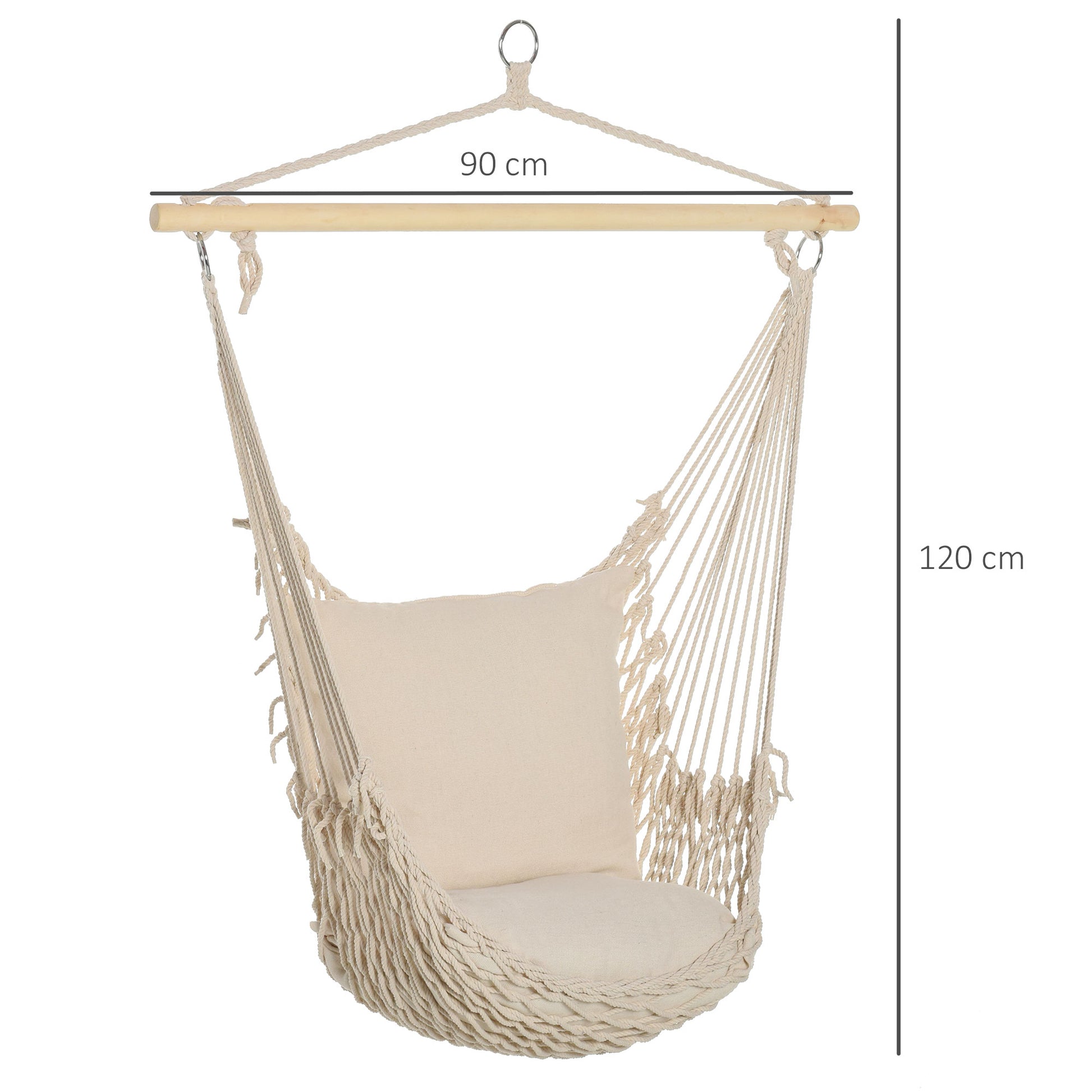 Outsunny Silla Colgante Con 2 Cojines Barra De Madera Carga 120 Kg Crema_2