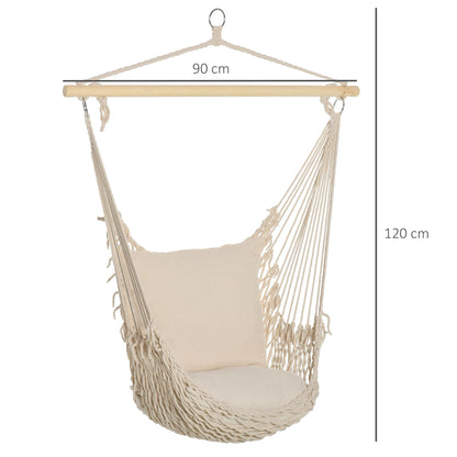 Outsunny Silla Colgante Con 2 Cojines Barra De Madera Carga 120 Kg Crema_2