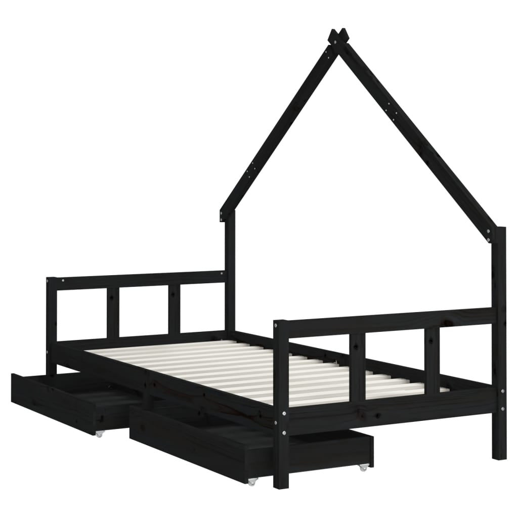 Vidaxl Estructura Cama Infantil Y Cajones Madera Pino Negro 90x190 Cm_3