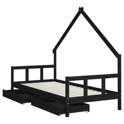 Vidaxl Estructura Cama Infantil Y Cajones Madera Pino Negro 90x190 Cm_3