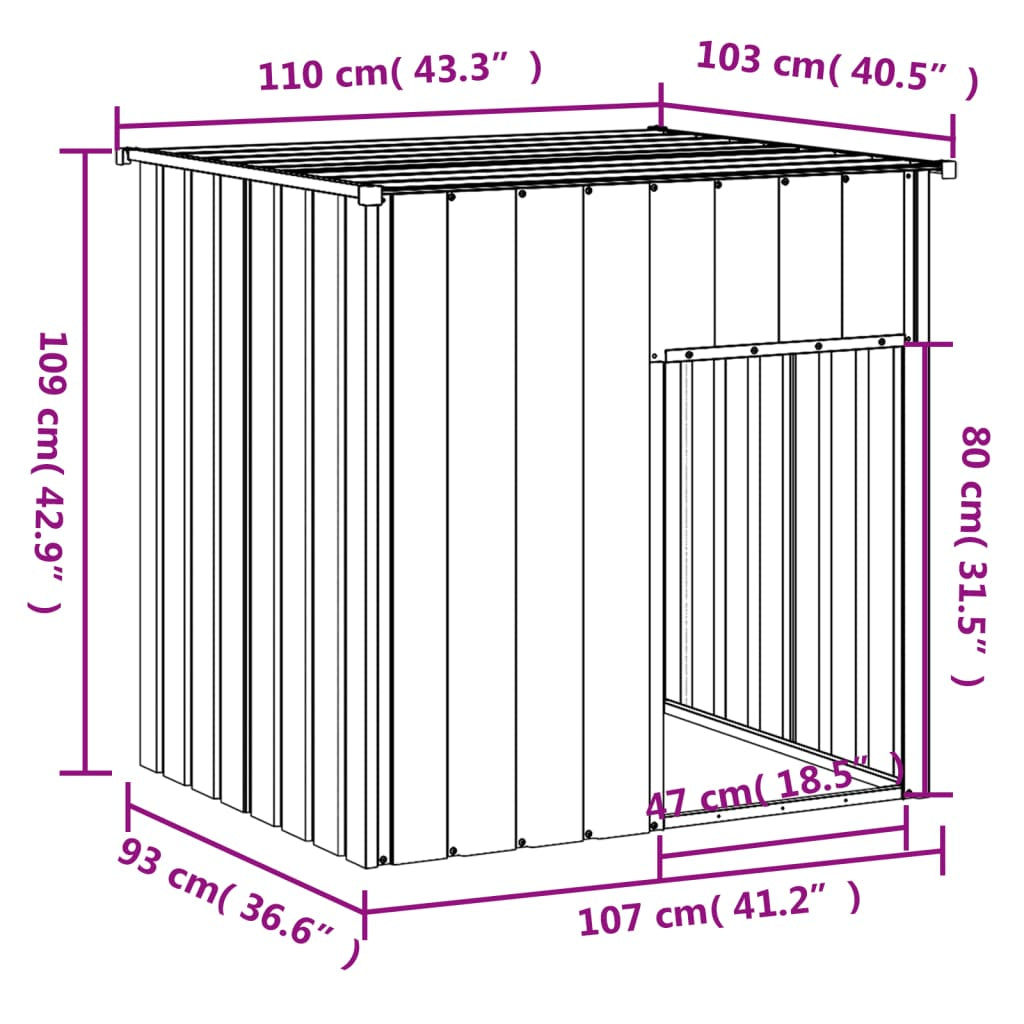 Vidaxl Caseta Para Perro Con Techo, Gris Claro, 110 X 103 X 109 Cm, Acero Galvanizado_2