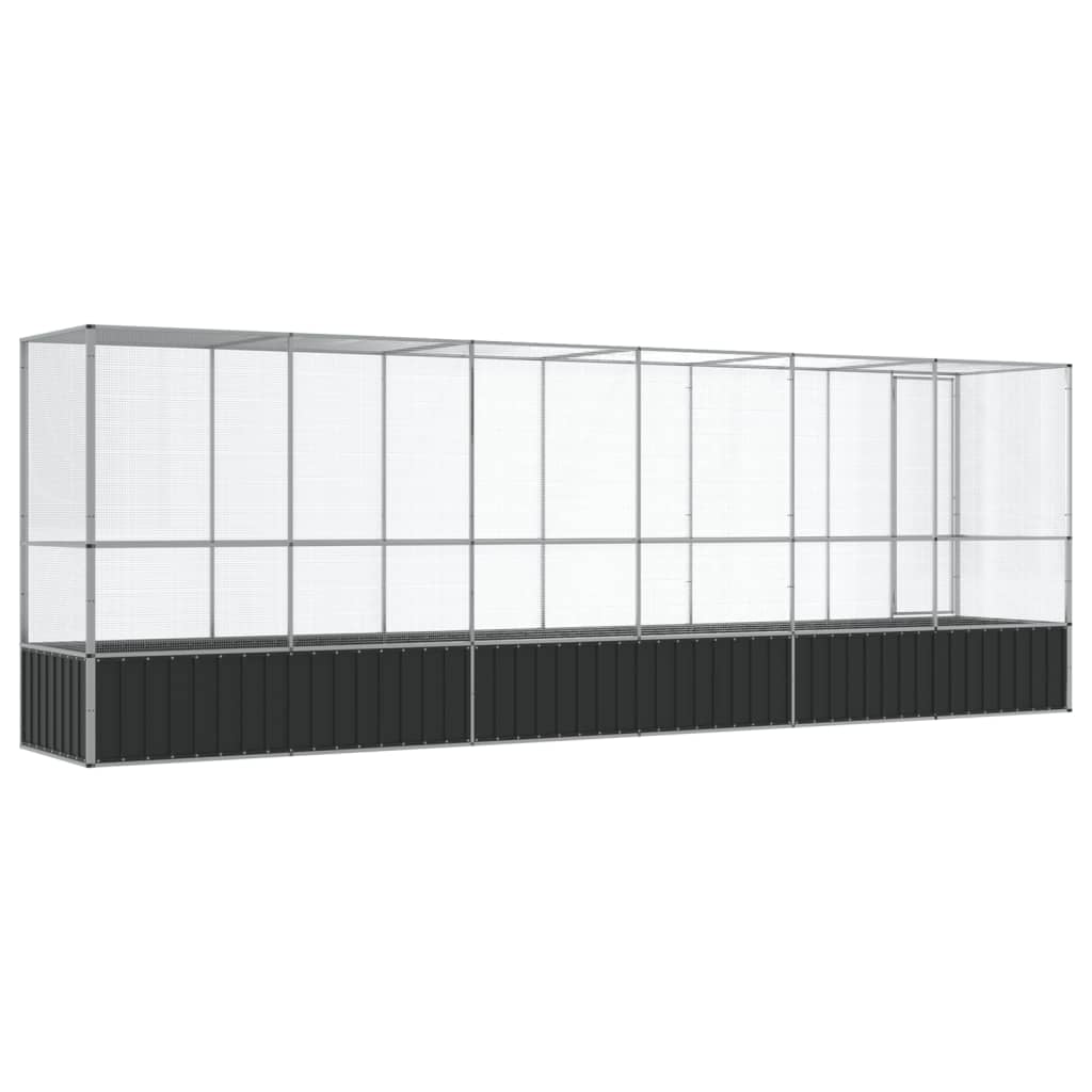 Vidaxl Pajarera Con Extensión De Acero Color Plateado 626,5x107x212 Cm_4