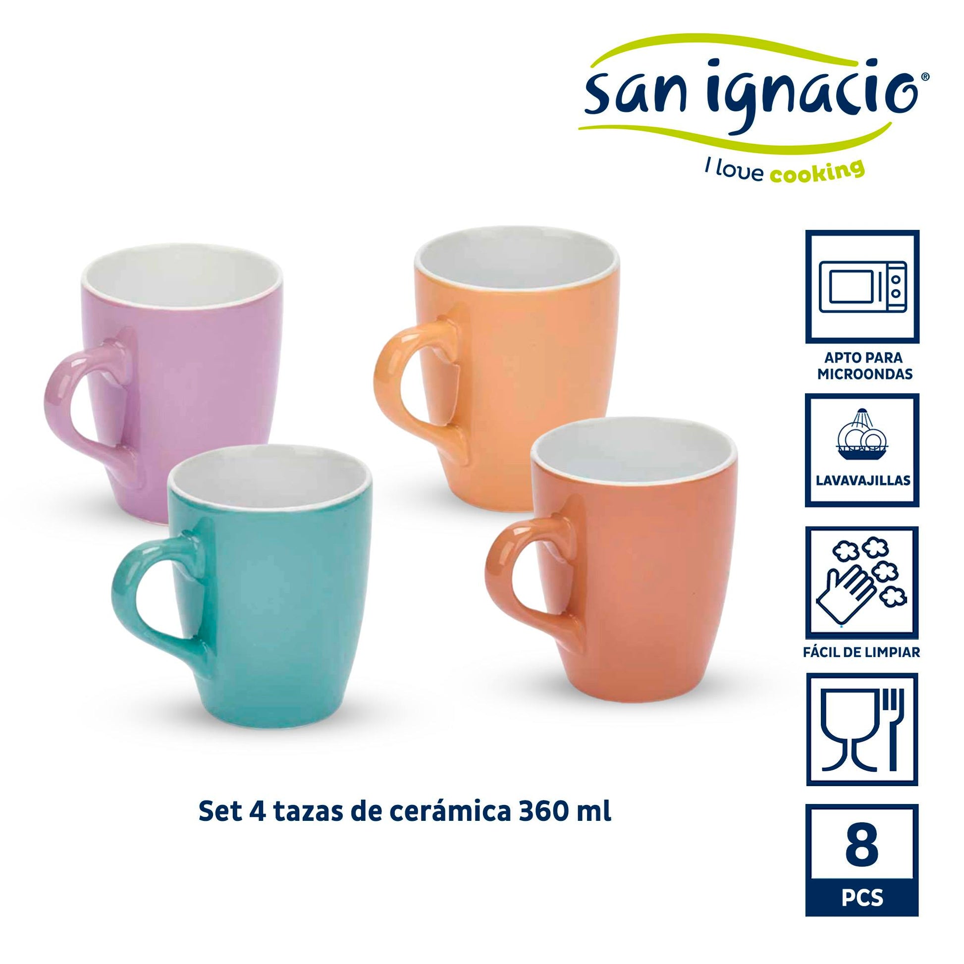 Set 4 Tazas 360ml Surt 4 Col Pastel Colección Vessia_1