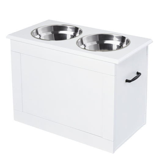 Pawhut Comedero Elevado Para Perros Con 2 Tazones 60x30x41 Cm Blanco_0