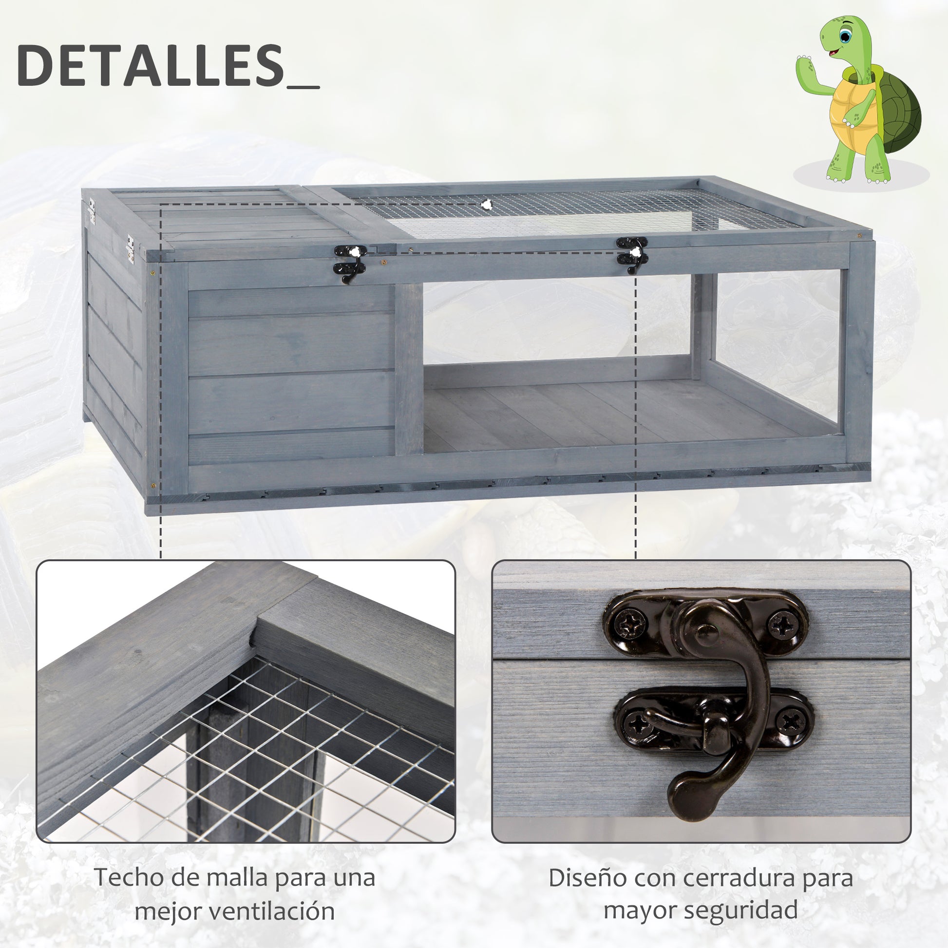 Pawhut Casa Para Tortugas Con Techo De Malla Y Pestillo De Seguridad Gris_5