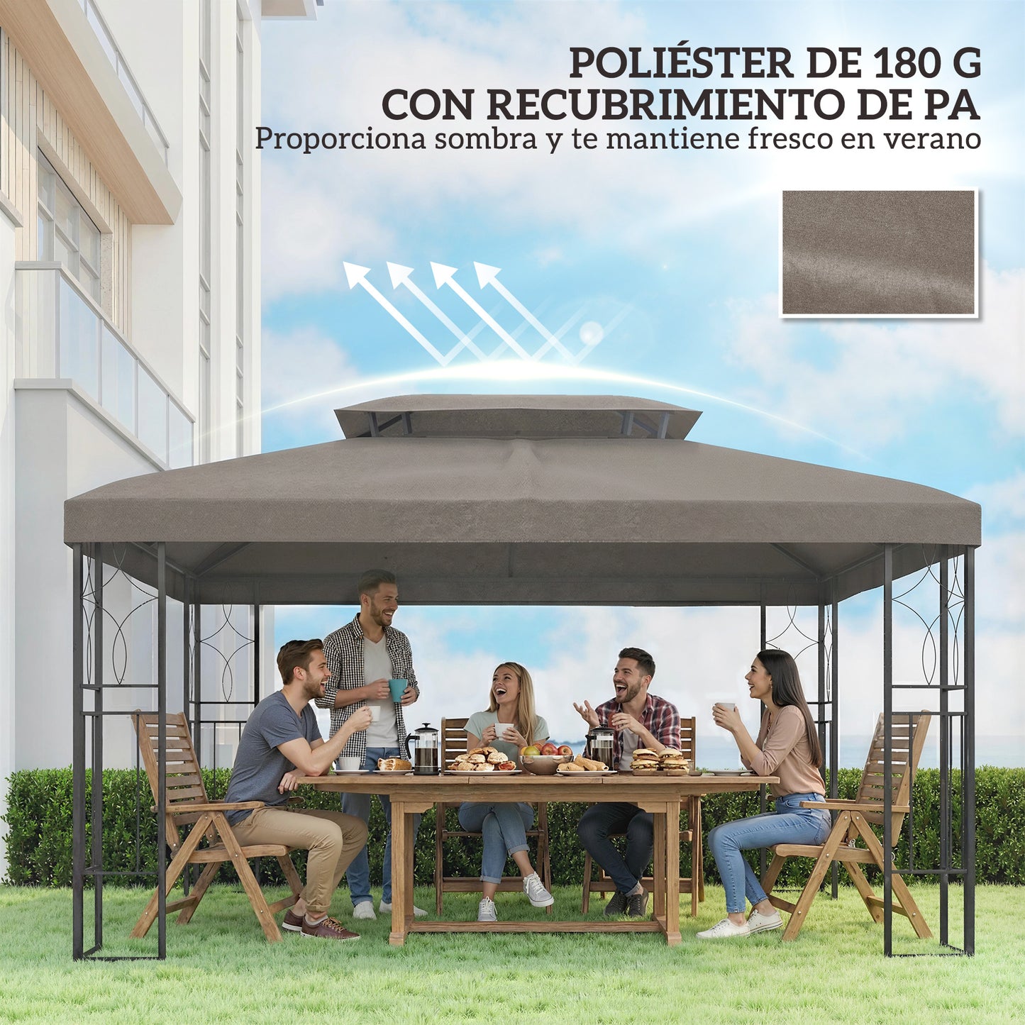 Outsunny Techo De Repuesto Para Cenador 4x3 M Techo Doble Anti-uv Marrón_5