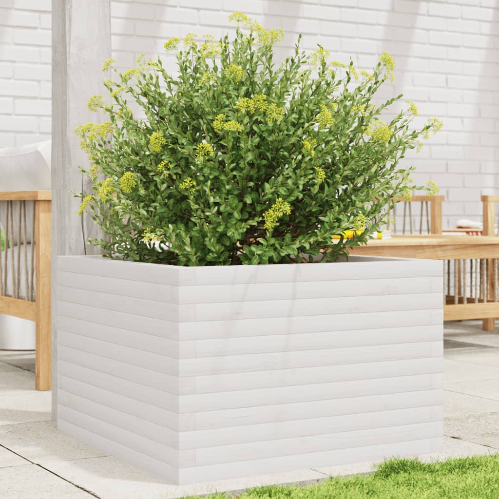 Jardinera Madera Maciza De Pino Blanco 70x70x45,5 Cm_1