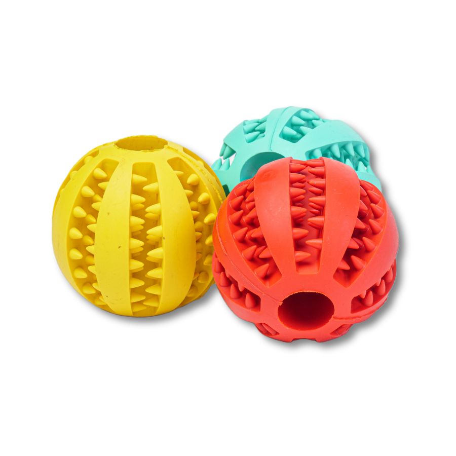 3 Pelotas Para Perro Dental De 7cm En Colores Surtidos, Con Estrias Y Hueco Interior Para Premios_0