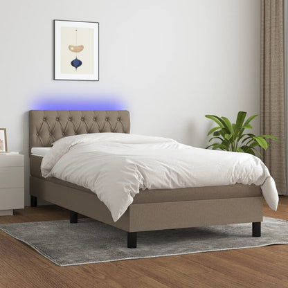 Cama Box Spring Colchón Y Luces Led Tela Gris Taupe 100x200 Cm / Vetonek_5